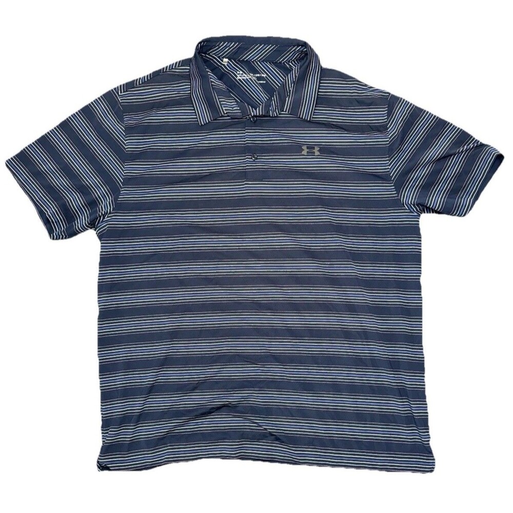 UNDER ARMOUR Men's  2XL Golf Polo HeatGear Loose Fit Blue White Purple Striped